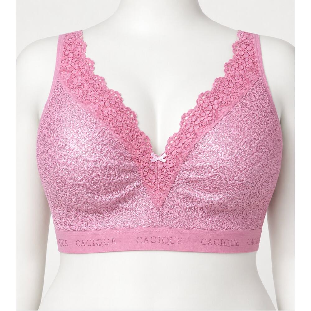 Cacique Bra Coral Pink Lace Bralette 40DDD Unline Wireless Comfort Full Coverage